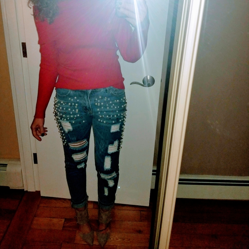 Midnight Muse pearl embellished destroyed jeans 27